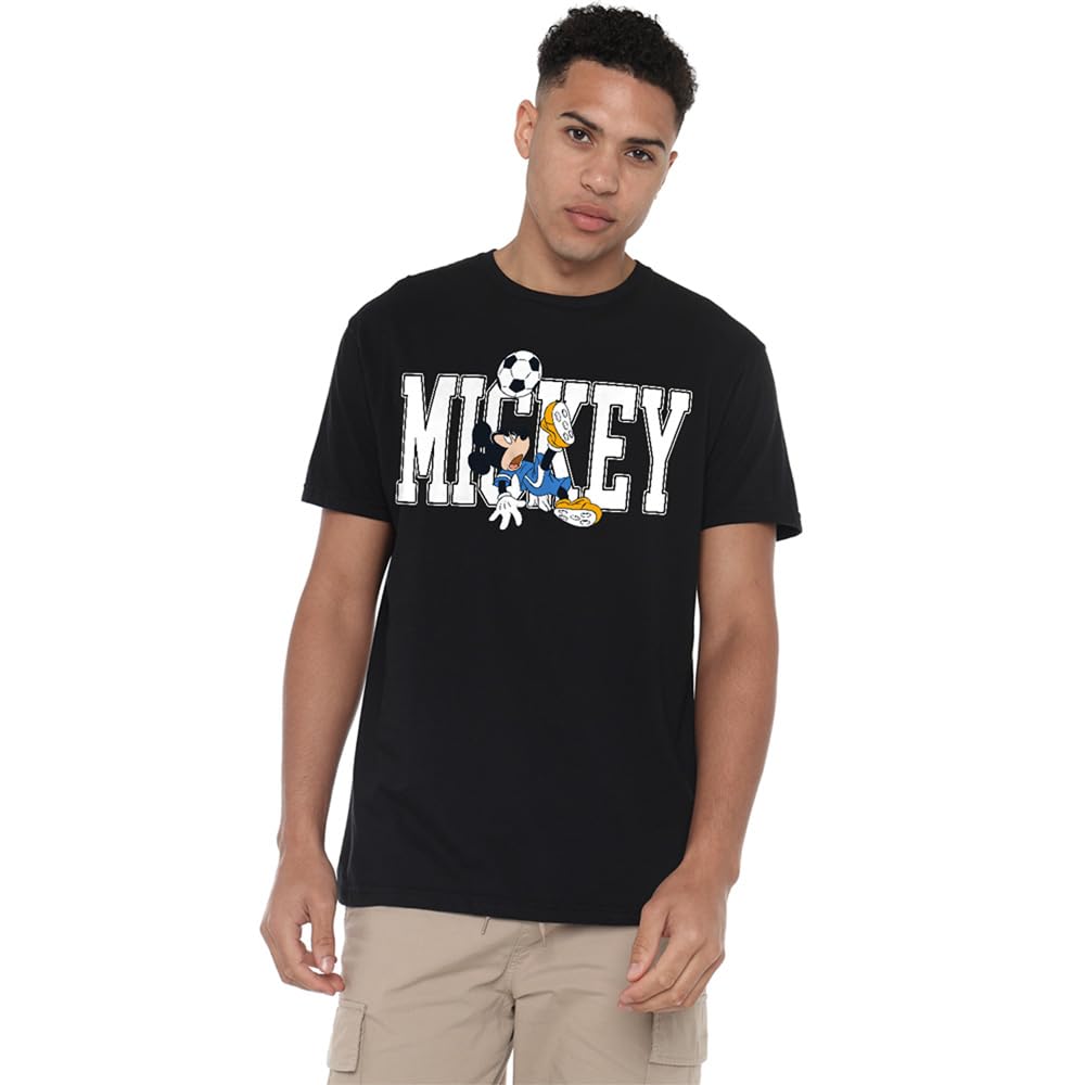 Disney Mickey Mouse Football Kick Unisex T Shirt, Black, XXXX-Large