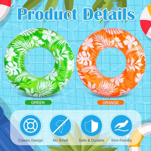 ShinyRelief 2 Pcs Pool Tubes for Adults 42inch Large Inflatable Floats Tube Tropical Leaves Inflatable Pool Floats Rings Colorful Swimming Ring Summer Hawaii Swimming (Green,Orange)