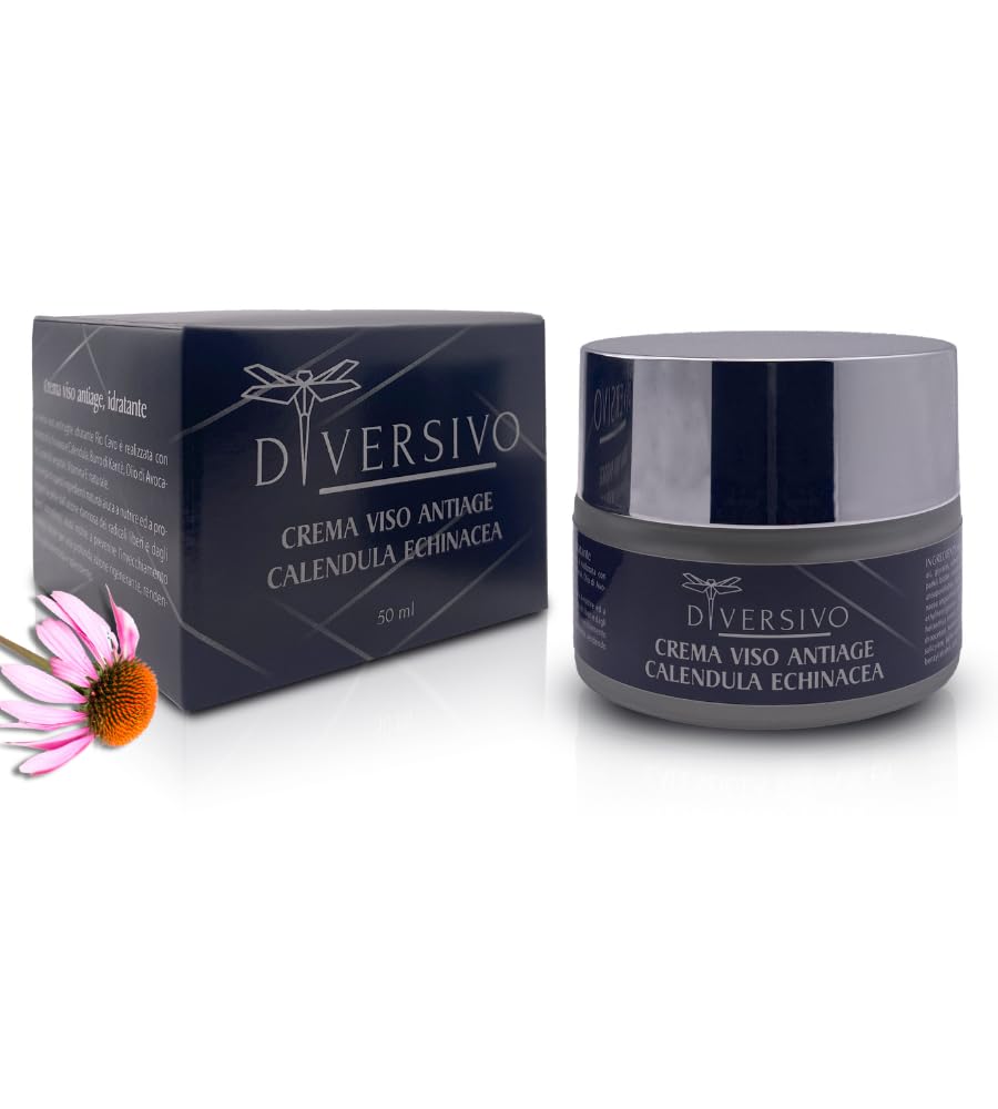 DIVERSIVO - Crema Viso Antirughe - Idratante e Rassodante con Echinacea, Calendula e Acido Ialuronico - Anti-Età Naturale - 50ml