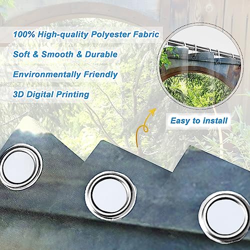 SDOTPMT 55x72inch Garden Scenery Shower Curtain Green Botany Leaves Natural Village Bath Curtain Round Wooden Door Farmhouse Vintage Bathtub Curtain for Bathroom Decor Fabric Polyester with Hooks - Image 6