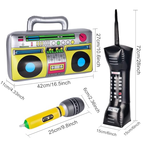 Inflatable Boom Box & Phone Prop - 90s Style Microphones for 80s 90s Parties - Image 3