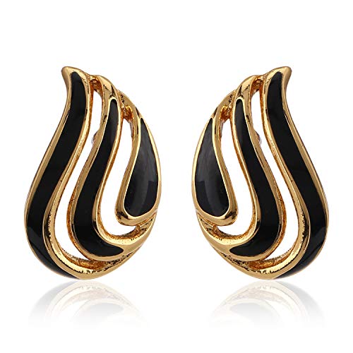 Estele Fashionable black and gold plated studs for women (B08D6P81HG) Amazon Price History, Amazon Price Tracker