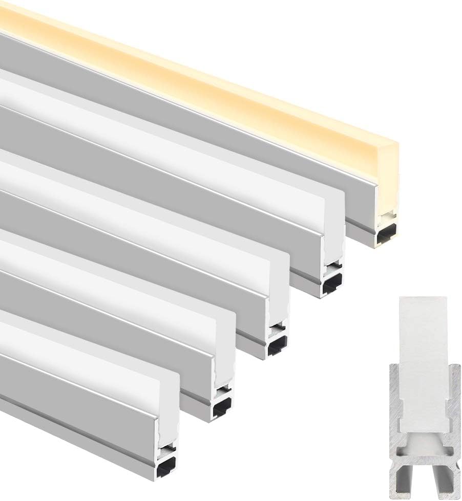 Newest LED Crystal Aluminum Channel System with Acrylic Frosted Covers, 8.5mm Ultra Thin Silver Track Extrusion Profile for LED Strip Lights Installation, 3.3FT/1M, Pack of 5
