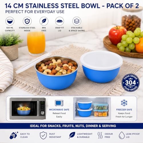 Image of Zaib Stainless Steel Microwave Safe Serving Bowl 500 ml, 14 cm