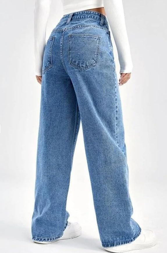 Image of Women High Rise High Waist Stretchable Baggy Oversized Loose Fit Casual Wear Denim Jeans
