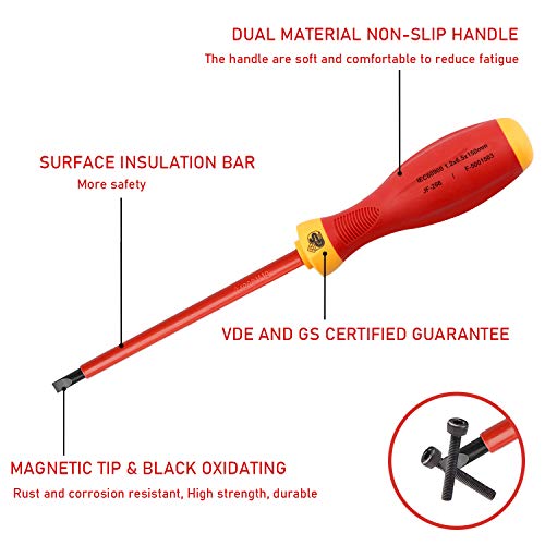 Insulated Screwdriver Set Kuntica 1000V Insulated Electrician Screwdriver Magnetic 4 Slotted And 3 Phillips Head Tips Screwdriver Non-Slip, 9 Piece #TOP1
