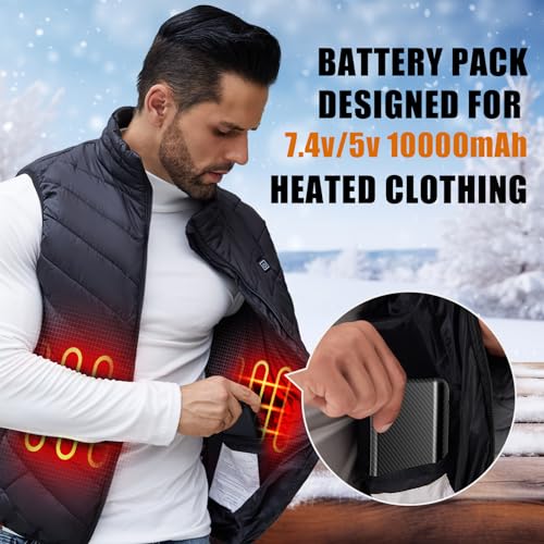 7.4V 10000mAh Heated Jacket Vest Battery Pack Compatible with ORORO and Venustas, 5V2A Battery for Heating Jackets Heated Vests Coats Hoodies Pants DC USB Port Power Bank for Men for Women2