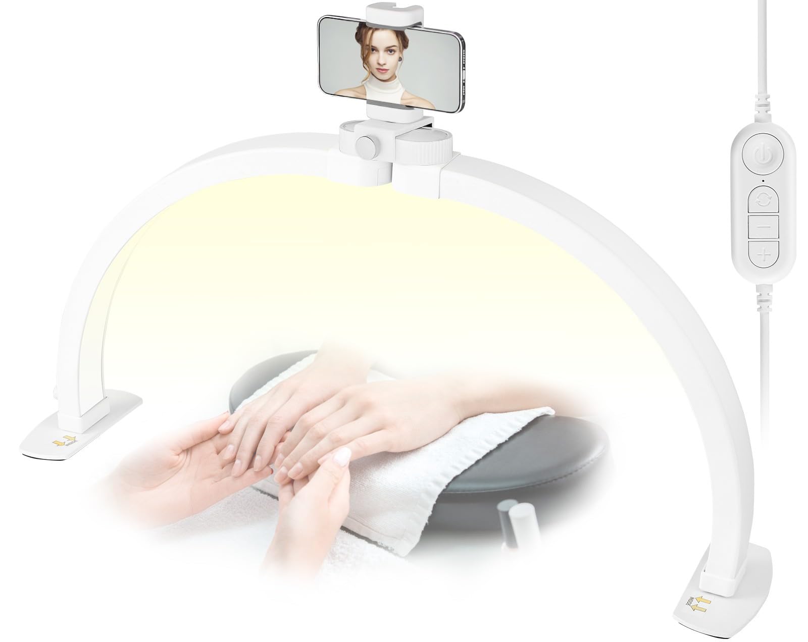 DOYFAY Half Moon Lamp,Foldable Nail Desk Lamp with Phone Holder,LED Nail Light for Desk,Desk Lamp with 3 Color Modes 10 Brightness for Lash Eyelash Extension,Nail,Tattoo,Eyebrow (Half Moon)