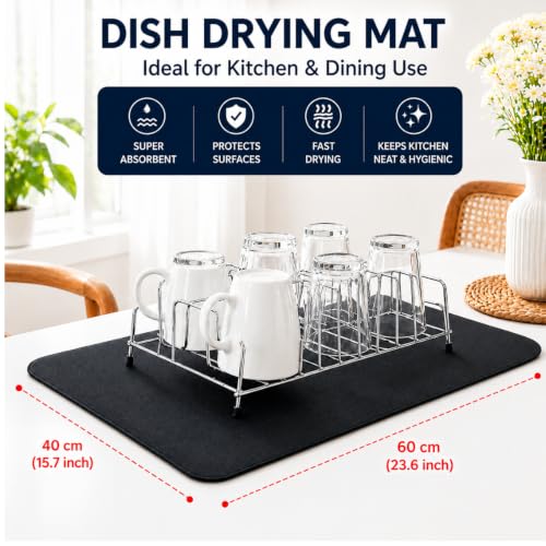 Image of Dish Drying Mat |40x60cm| Water Absorbing Mat for Kitchen, Dry Mat for Kitchen Utensils, Non-Slip Rubber Backing, Fast Drying