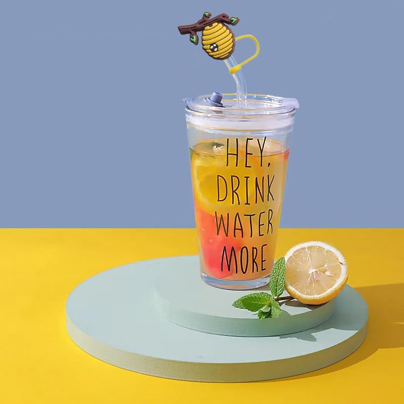 ZOSTLAND 8pcs Cute Cartoon Honey Bee Straw Cover Caps,Straw Topper Silicone Reusable Straw Plugs,Compatible with Stanley 30 oz 40 oz Tumbler Straw Topper for Cup Accessories (Yellow-8pcs) - Image 6
