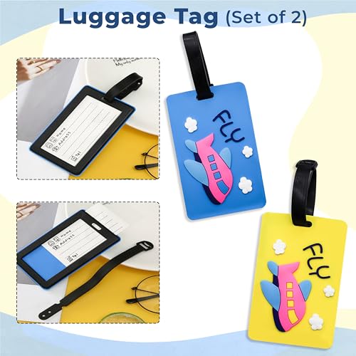 Image of Kraptick Luggage Tags for Travel - Strong & Stylish Bag Identification Tags for Suitcase Lightweight Name Tag for Bags Travel ID Labels for Suitcase, Backpack & School Bags (Pack of 2) (Blue,Yellow)
