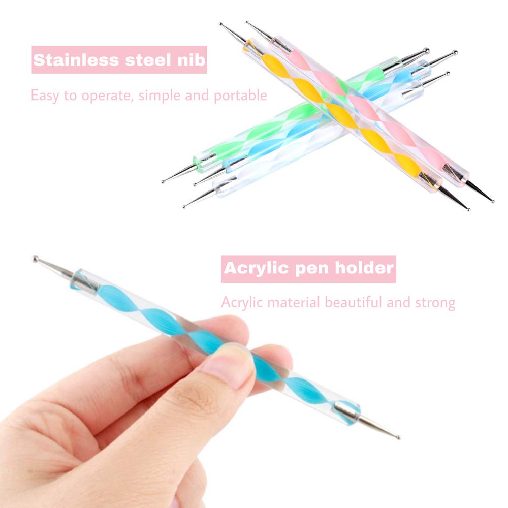 Penne Dotter per Nail Art， Penne per Manicure Attrezzo per Nail Art Nail Art Design Pittura Nail punteggia Detailing Pen，Effetto Marmoreo (5PCS)