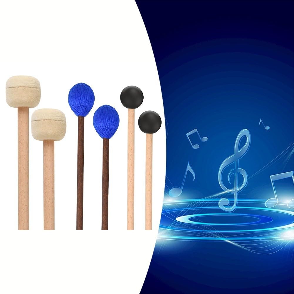 Mazos de xilófono, 3 pares de bombos de marimba de goma para instrumentos de percusión de madera, juego de 6 piezas