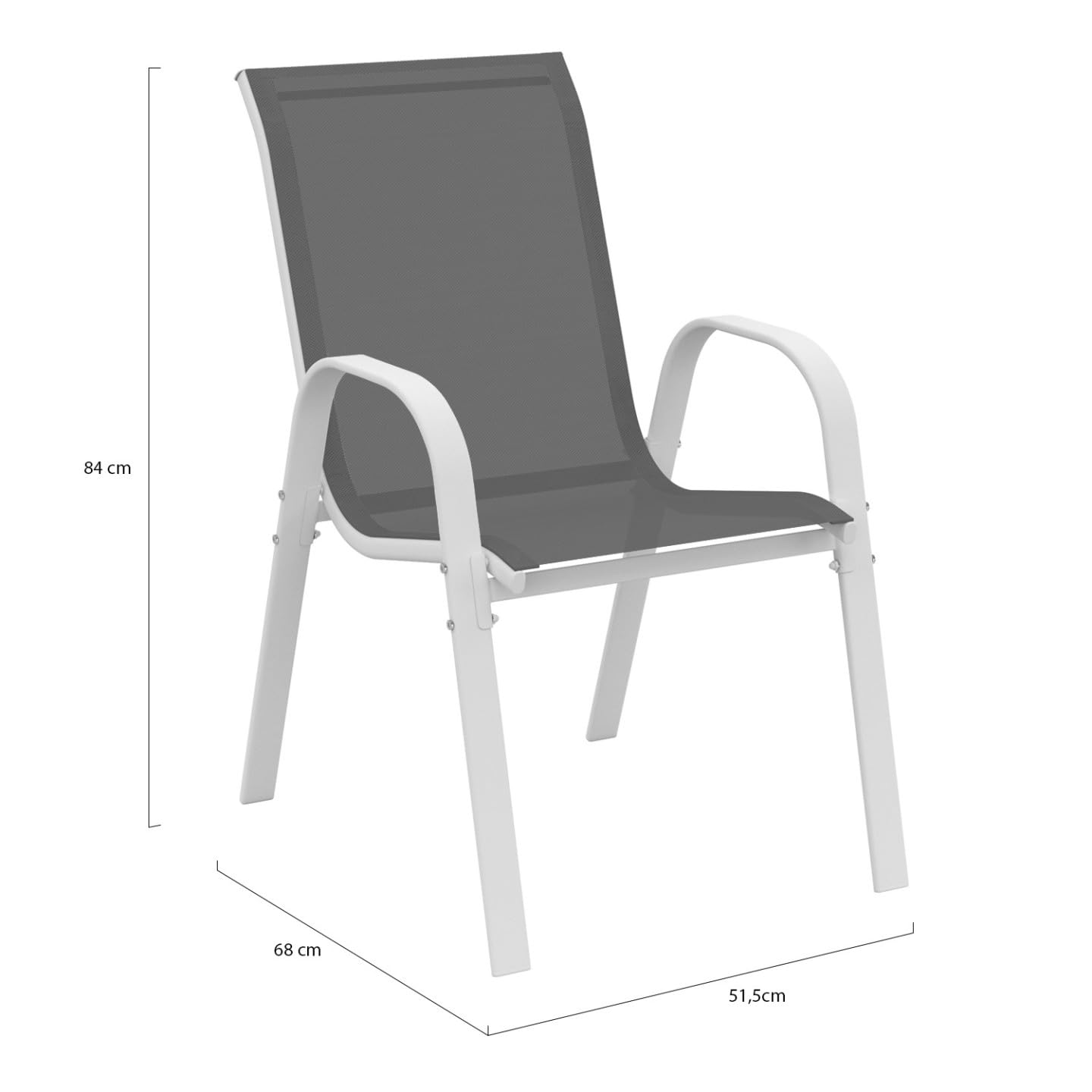 IDMarket - Set di 6 sedie da giardino impilabili LYMA in metallo e textilene, bianco e grigio
