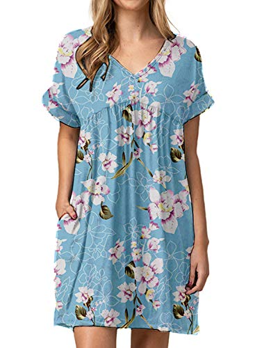 Image of Jayscreate Women's Baby Doll Dress Summer Casual Tunic Pleated Flowy Swing Short Sleeve Black V Neck Mini Dress