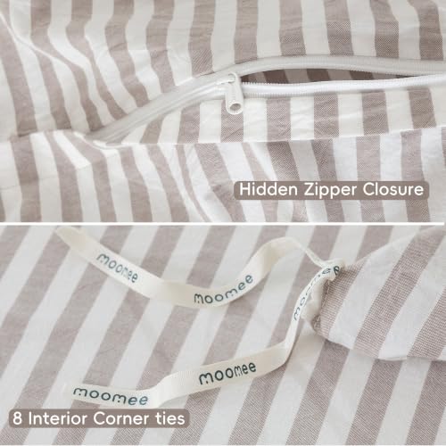 Image of MooMee Striped Duvet Cover Set 100% Washed Cotton Linen Like King | Relaxed Linen-like Texture. Soft, Breathable & Long-lasting Comfort. Lightweight. Hidden Zipper with 8 Interior Corner Ties