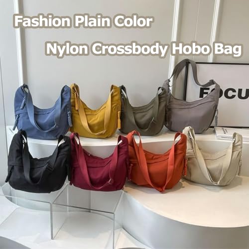 Quantifyn Crossbody Bag Adjustable Strap 3Braided Zipper Pockets Divider inside,Fashion Plain Color Nylon Crossbody Hobo Bag2
