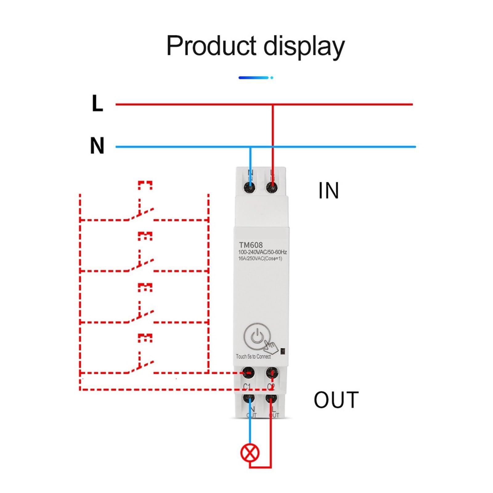 Medidor De Energía Monofásico WiFi Inteligente TM608 16A 100-240V Aplicación Remota Móvil Medidor De Energía De Carril Multifuncional For El Hogar Monitoreo del Consumo de energía