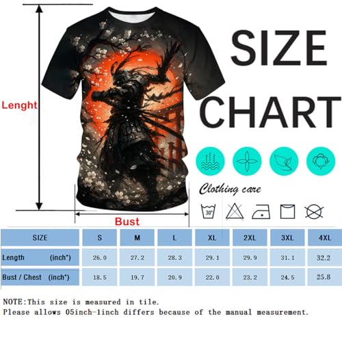 Blissboy Funny Japanese Samurai T-Shirt Novelty Short Sleeve Crewneck Shirt