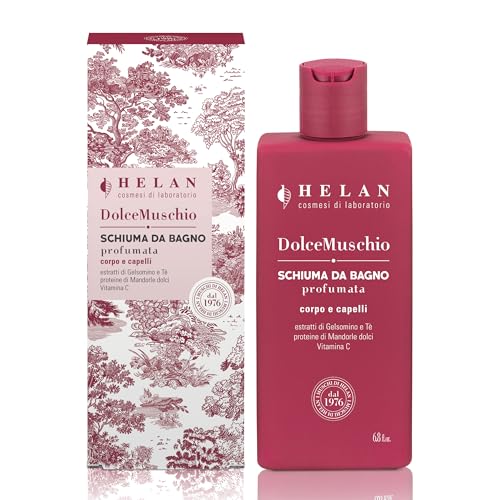 Helan Dolce Muschio - Shampoo e Bagnoschiuma Uomo e Donna 2in1 con Vitamina C Antiossidante, Delicato per Pelle Morbida - Docciaschiuma Gel Corpo e Capelli 94% di Origine Naturale Made in Italy, 200ml