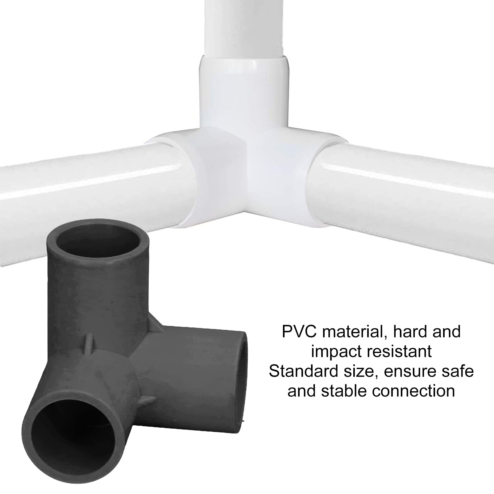 PVC Pipe Connectors 10PCS 3 Way Corner Fittings PVC Elbow 25mm Inner Diameter PVC Material with High Gloss Finish Impact Suitable for Indoor and Outdoor Use, (Black)