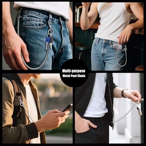 Image of ROCONTRIP Anti-Theft Phone Lanyard Tether & Pants Chain Heavy-Duty Phone Strap With Metal Tether Tab (Light Silver)