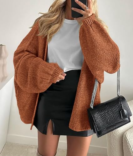 Image of PRETTYGARDEN Womens Oversized Cardigan Sweaters 2026 Fall Long Lantern Sleeve Knit Open Front Lightweight Sweater