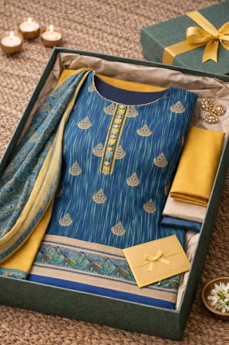 Image of Women's Cotton Blend Unstitched Kurti Set for Women | A-Line Style Dress Material | 2-Piece Traditional Ethnic Wear Suit Fabric