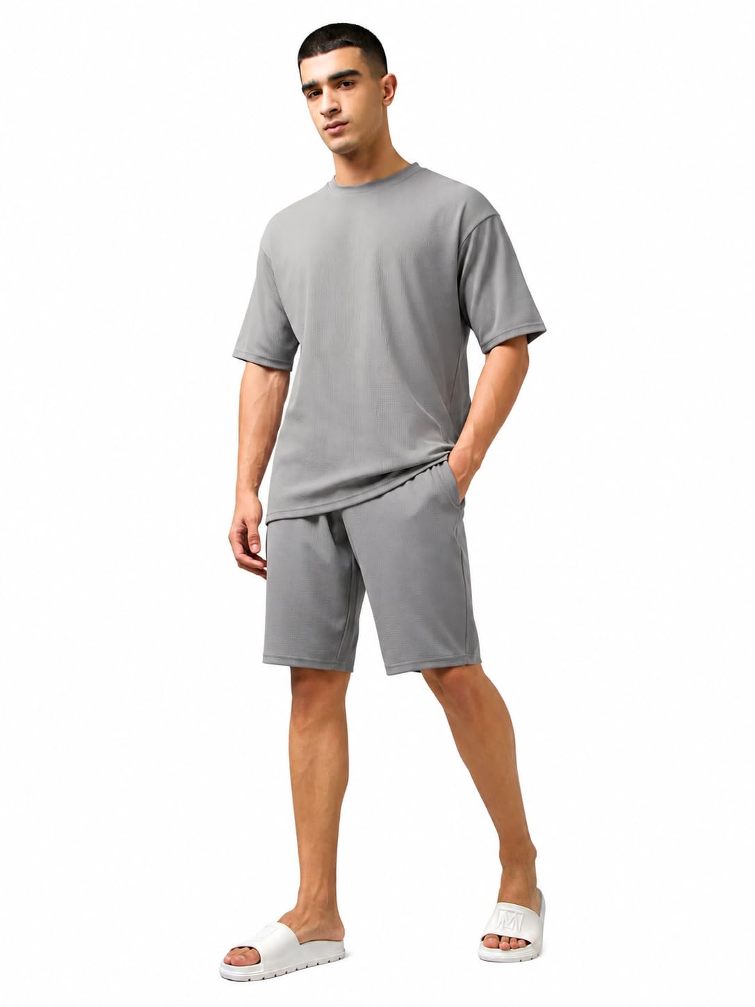 TECHNOSPORT Men's CLOUDFLEX Oversized Co-Ord Set | Relaxed Fit Crew Neck T-Shirt & Drawstring Shorts | 4-Way Stretch Soft Lightweight Activewear | Casual, Travel, Gym & Lounge Wear-image-44