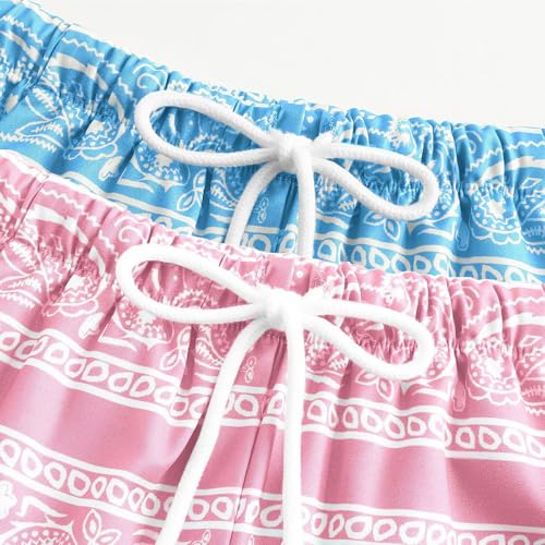 Boy's 2 Pack Summer Boho Paisley Print Shorts Kids Drawstring High Waisted Graphic Bandana Shorts with Pocket3