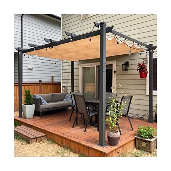 PURPLE LEAF 10' X 13' Outdoor Retractable Pergola with Shade Canopy Patio Metal Shelter for Porch Garden Pavilion Grill Gazebo Modern Yard Grape Trellis Pergola, Beige