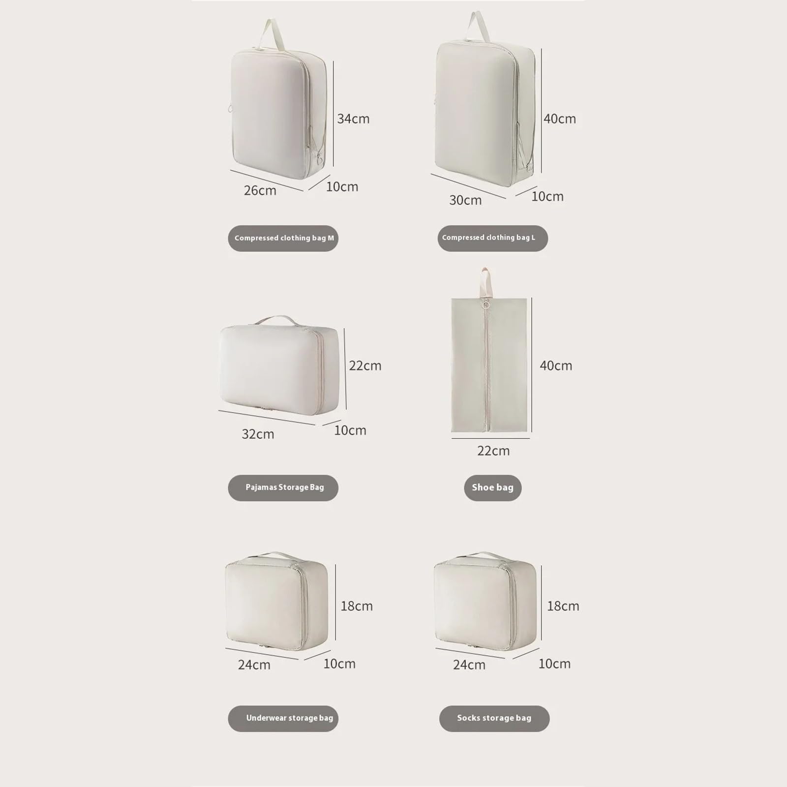Cubos de embalaje comprimidos, bolsas viaje for zapatos, calcetines, ropa interior, sujetadores, maquillaje, almacenamiento, organizador portátil, suministros(Beige 6 pcs)