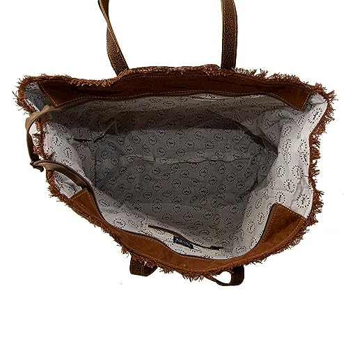 Myra Bag Weekender Bag for Women - Western Upcycled Canvas & Leather Shoulder Bag Blue Ridge Blooms 6