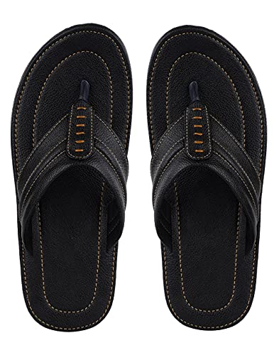 Image of GoodFeel Synthetic Leather Flat Outdoor Sandal Slipper Flip Flop With One Analog Multicolor Leather Watch For Men [1004BK9][WCH66]