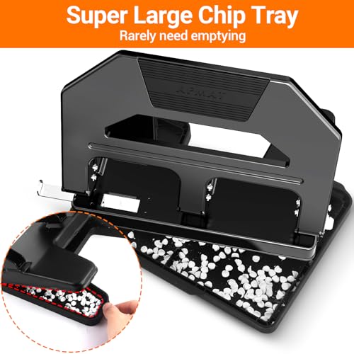 Image of AFMAT Heavy Duty 3 Hole Puncher, 40-Sheet Paper Punch Heavy Duty, 50% Reduced Effort Three Hole Punch, 10K+ Uses, Metal Hole Puncher 3 Ring w /Large Tray, Bulit-in S.S. Paper Guide HPX2(Black)