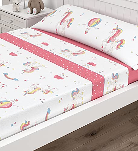 Victorio & Lucchino Juego de sábanas Infantiles Coralina, térmica para Invierno, Tacto Suave Modelo Unicornio (Rosa Coral, 105 cm)