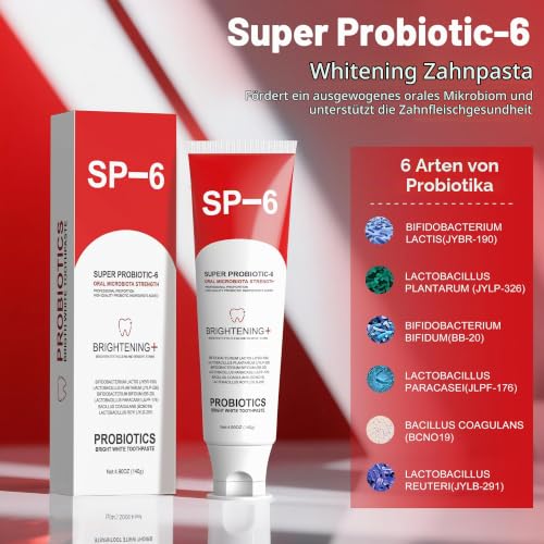 SP-6 Probiotic Whitening Zahnpasta für Zahnaufhellung und frischen Atem, 6 Probiotika-Formel für gesundes Zahnfleisch, fluoridfrei… – Ansicht 3