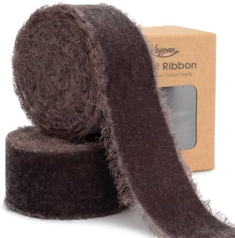 Vitalizart Brown Velvet Ribbon – 2 Inch X 3 Yards, Frayed Edges, Glossy Finish For Christmas Gift Wrapping