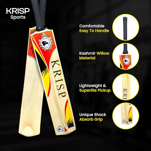 Cricket Bat Kashmir Willow Wooden Handmade Adult Full Size Cane Handle Cricket Bat for Soft Tennis Tape Ball Tournament Practice Indoor Outdoor Cricket Match by Krisp Sports - Image 6