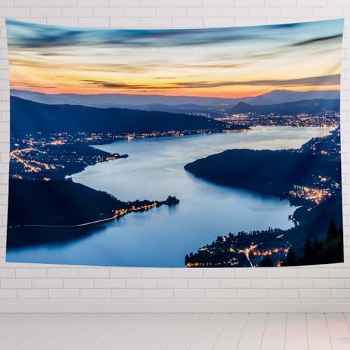 Night Tapestry Lake Annecy France Wall Hanging 80×60