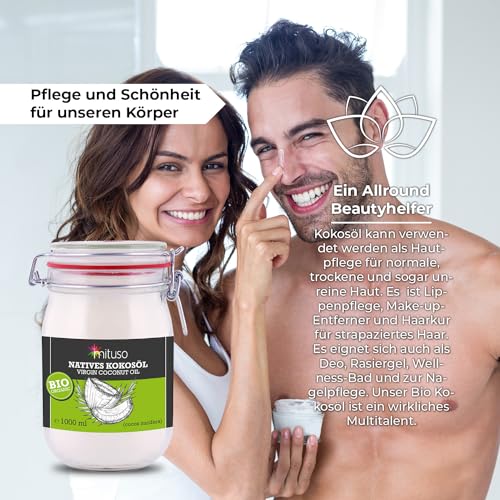 mituso Bio Kokosöl, nativ, 2er Pack (2 x 1000 ml) im Bügelglas