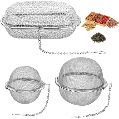 3 Stück Gewürzsieb Set Gewürzei Edelstahl Gewürzsäckchen Zum Mitkochen Teesieb Für Losen Tee Teeei Groß für Tee Und Gewürze für Losen Tee Gewürze und Gewürze (Elliptisch Kreisförmig)