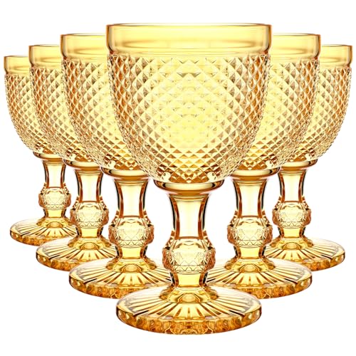 Bokon 6 Pack Amber Glass Goblets Set 10 oz High...