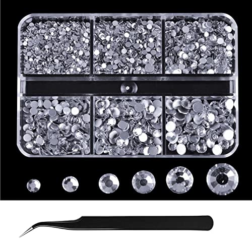 1700pcs Strass pour nail art - 6 Tailles Gems à Dos Plat Rond Cristal Strass, Avec des pincettes et des boîtes de rangement,Pour la décoration de bijoux (1700) Cover
