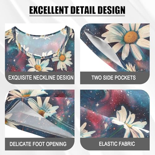ALAZA Daisy Flowers on Space Pajama Set Short Sleeve Sleepwear Soft Lounge Nightwear4