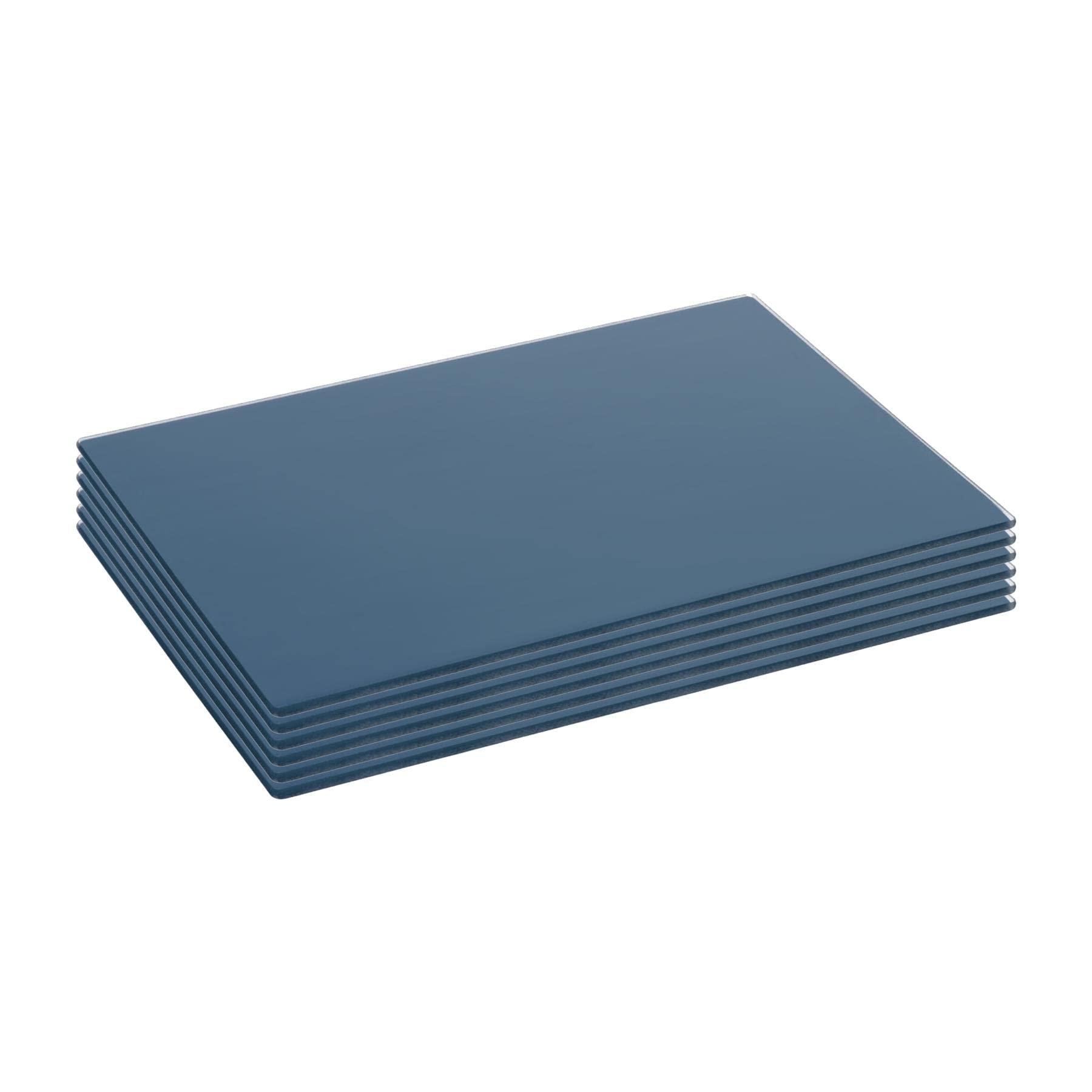 Harbour Housewares Glass Placemats - 30x20cm - Blue - Pack of 6 - Dining Table Place Mats Glass Plate Tabletop Protector for Kitchen Dinner, Worktops