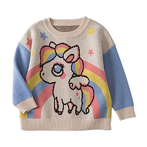 Mud Kingdom Fancy Toddler Girls Sweater Cute Unicorn Stars Beige 4T