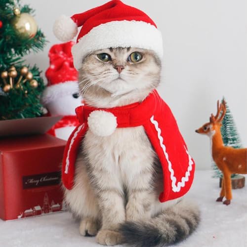 ZUSUZU Weihnachtskostüm Katzen Hunde,Weihnachten Haustier Kleidung,Weihnachten Kleidung Hundekleidung mit Schal, Rot Elch Geweih Katzenbekleidung Weihnachts Outfit Geschenk für Klein Hund Katze