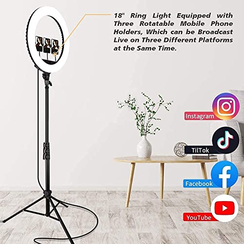 Image of Suicune 18 inch LED Ring Light with Tripod Stand 6000K Dimmable Makeup Selfie Light with Touch Panel Phone Holders for YouTube Vlog Video Shooting