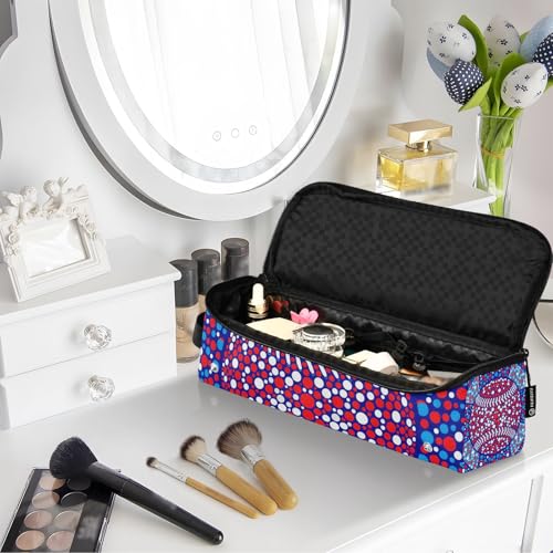 Bolsa de viaje para herramientas de cabello con almohadilla resistente al calor, grande, para planchas y rizadores, organizador portátil en azul con lunares rojos miniatura 7